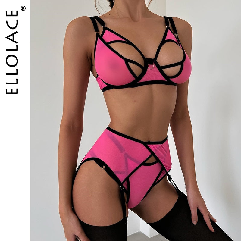 Ellolace Lingerie Sexy Female Underwear Cut Out Patchwork Bra Erotic
