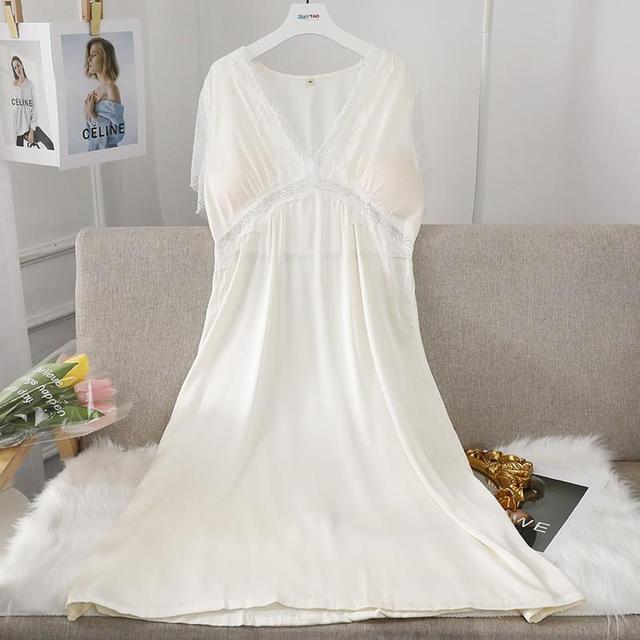 Female Long Nightdress Sexy Hollow Lace Sleepwear Home Dress