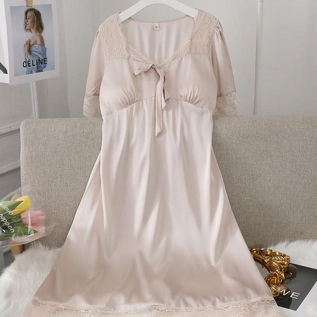 Female Long Nightdress Sexy Hollow Lace Sleepwear Home Dress