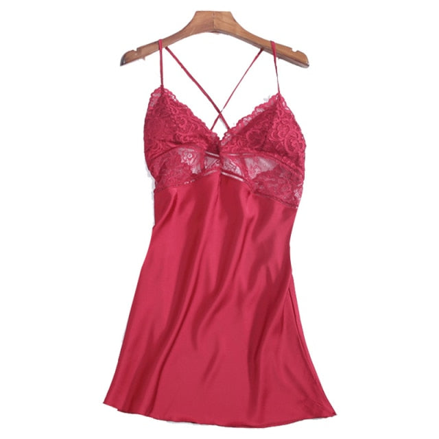Summer Sexy Night Dress Lace Nightgown Women's New Backless Lace V-neck Nightwear