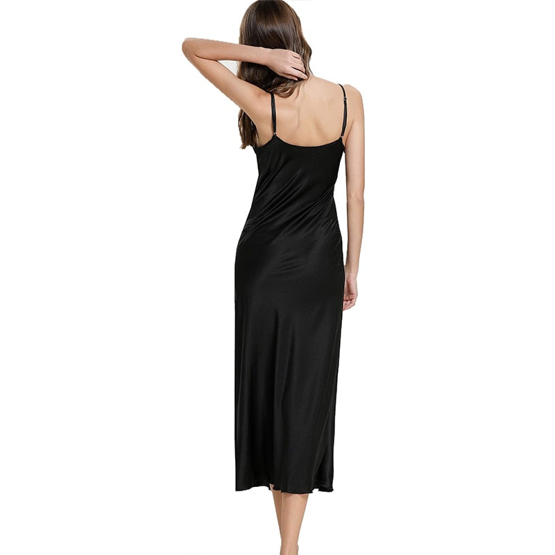 Women's Satin Nightgown Long Slip Sleep Dress Silk V Neck